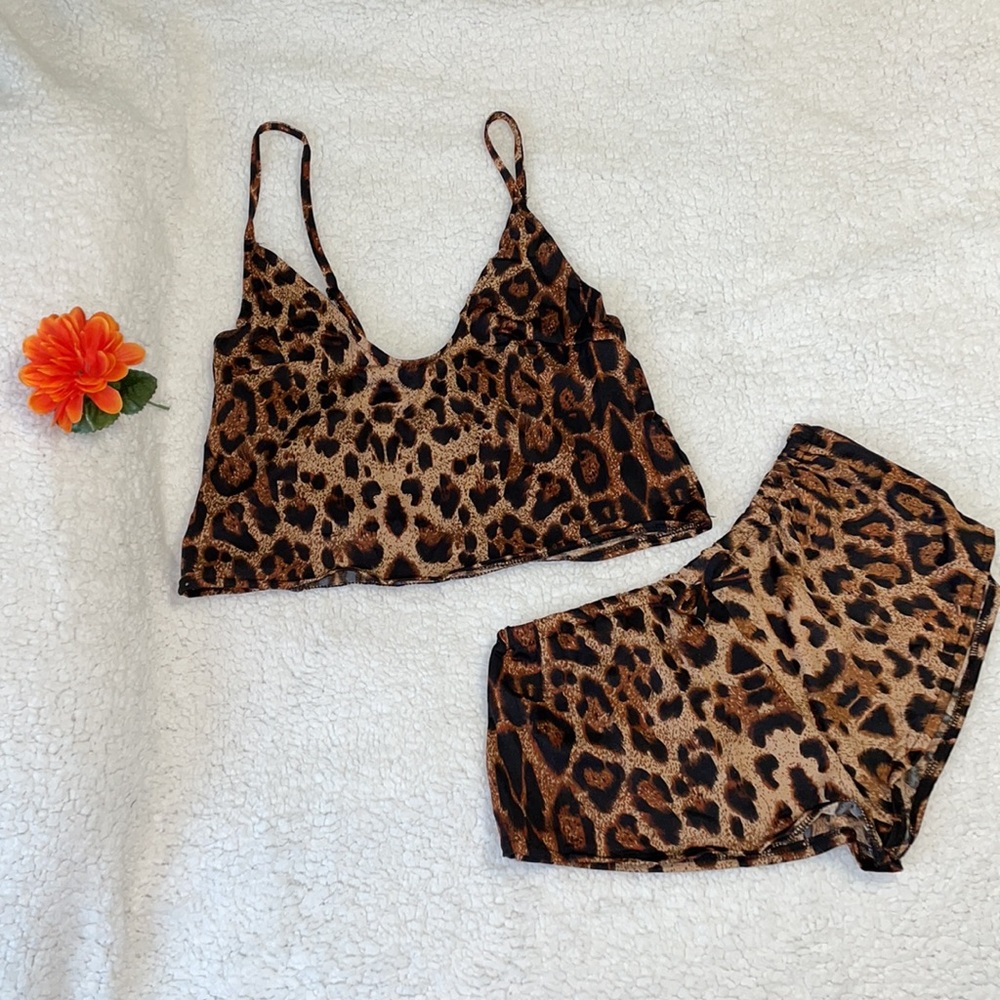 Satin Leopard print cami & boyshort pj set
